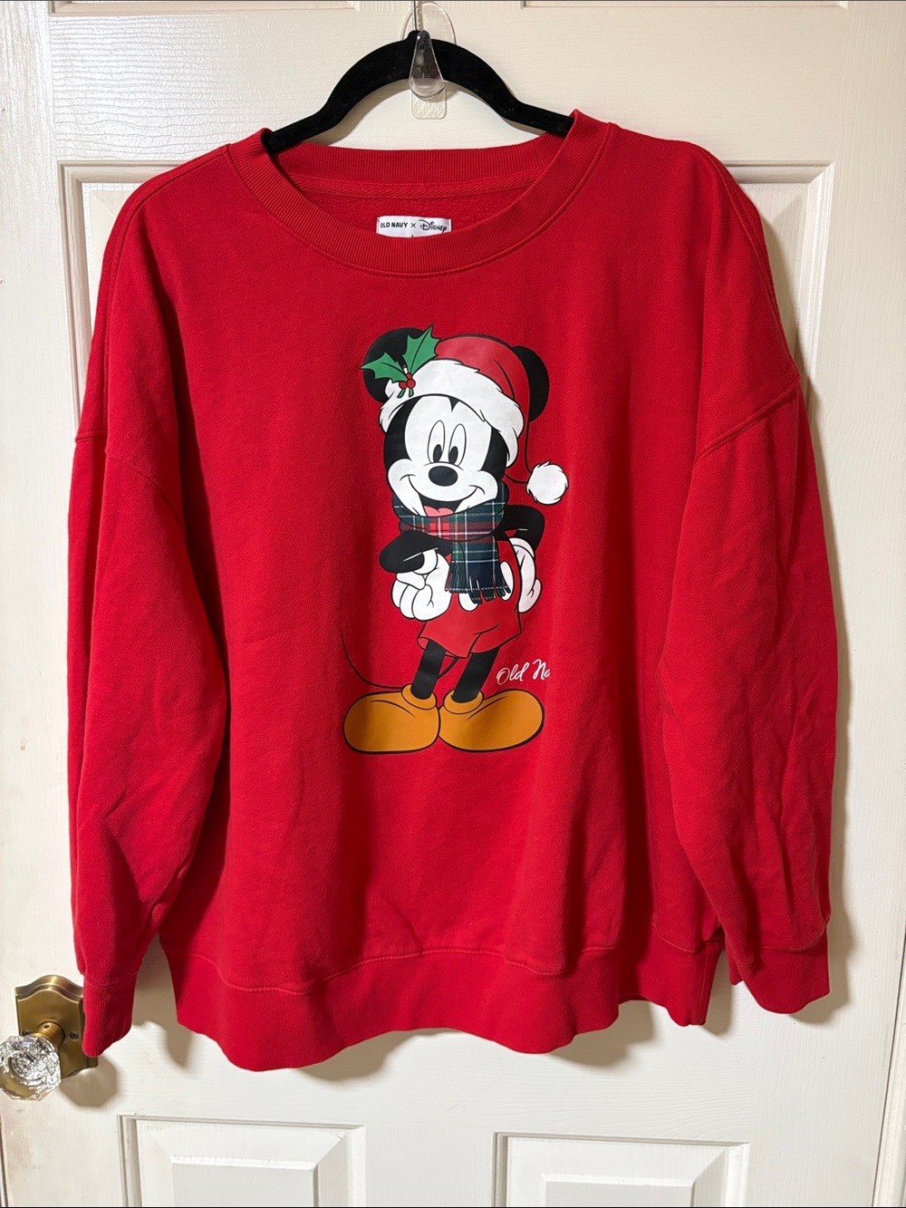 Old Navy Red Mickey Mouse Holiday Crewneck Oversized Socomfy Sweatshirt Sz : L